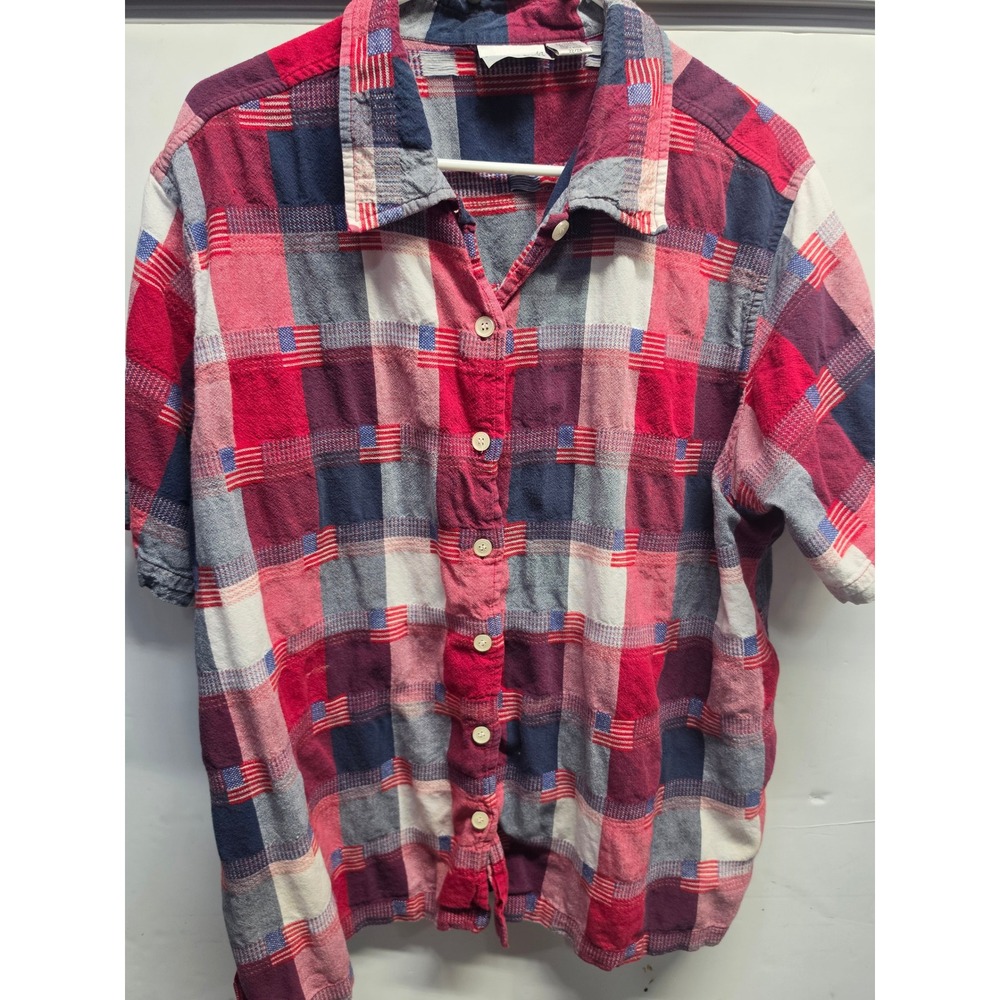 Fashion Bug Americana Plaid American Flag Short Sleeve Button Down Shirt 22/24